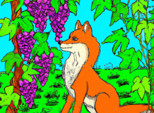 DALL·E 2022-07-29 20.06.40 – THE FOX AND THE BUNCHES OF GRAPES